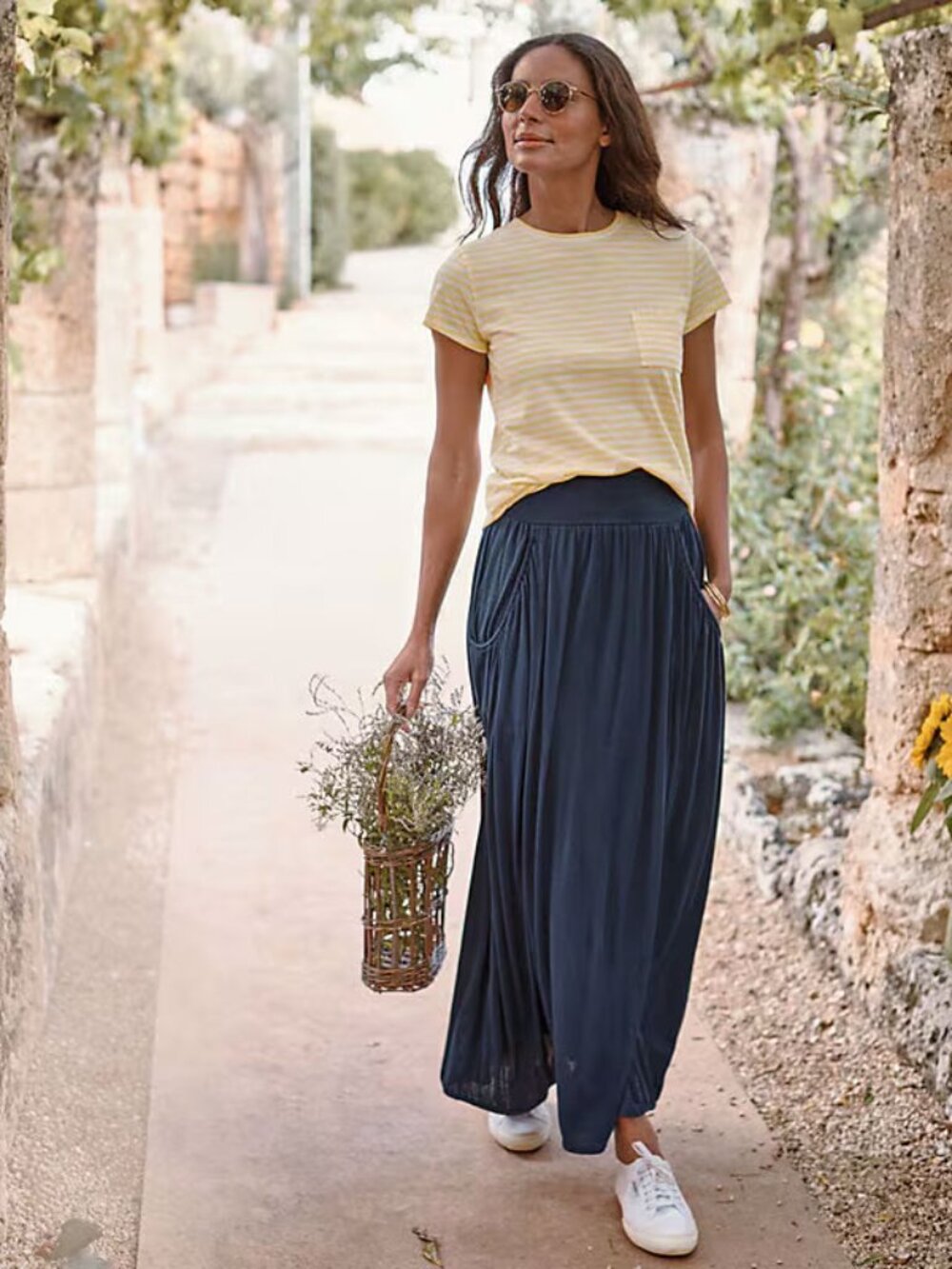 Garnet Hill Favorite Maxi Knit Skirt Navy Blue Medium M